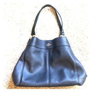 Authentic leather Coach three-section blue purse